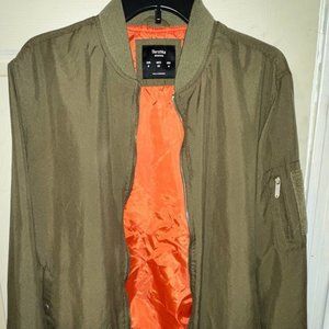 Bershka Men's Olive Green Bomber Jacket